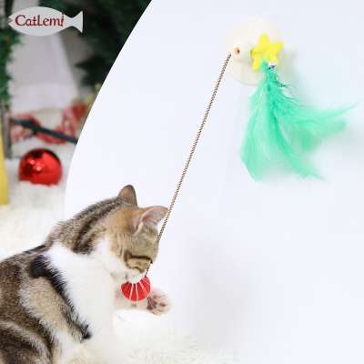 Christmas cat toys feather funny interactive suction cup ,ball and feather teaser window cat toy